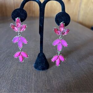 pink rhinestone dangle earrings Leaf Floral Vibe No Earring Back